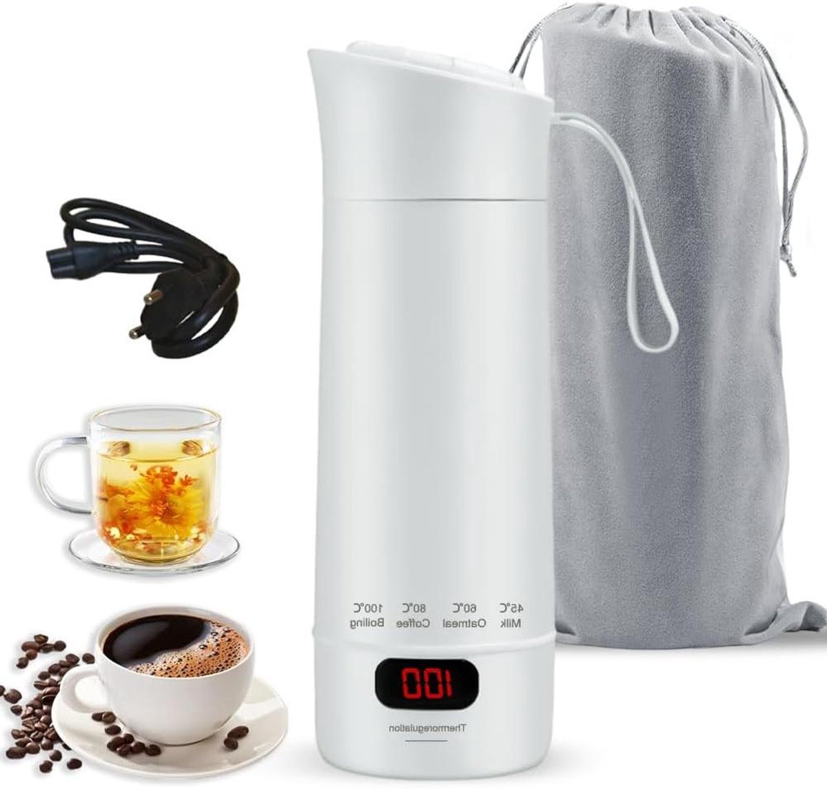 Elektrische Waterkoker - Reis Waterkoker - Warme Drankjes Maken - Viertraps Temperatuur - 400 Milliliter - Beige Wit