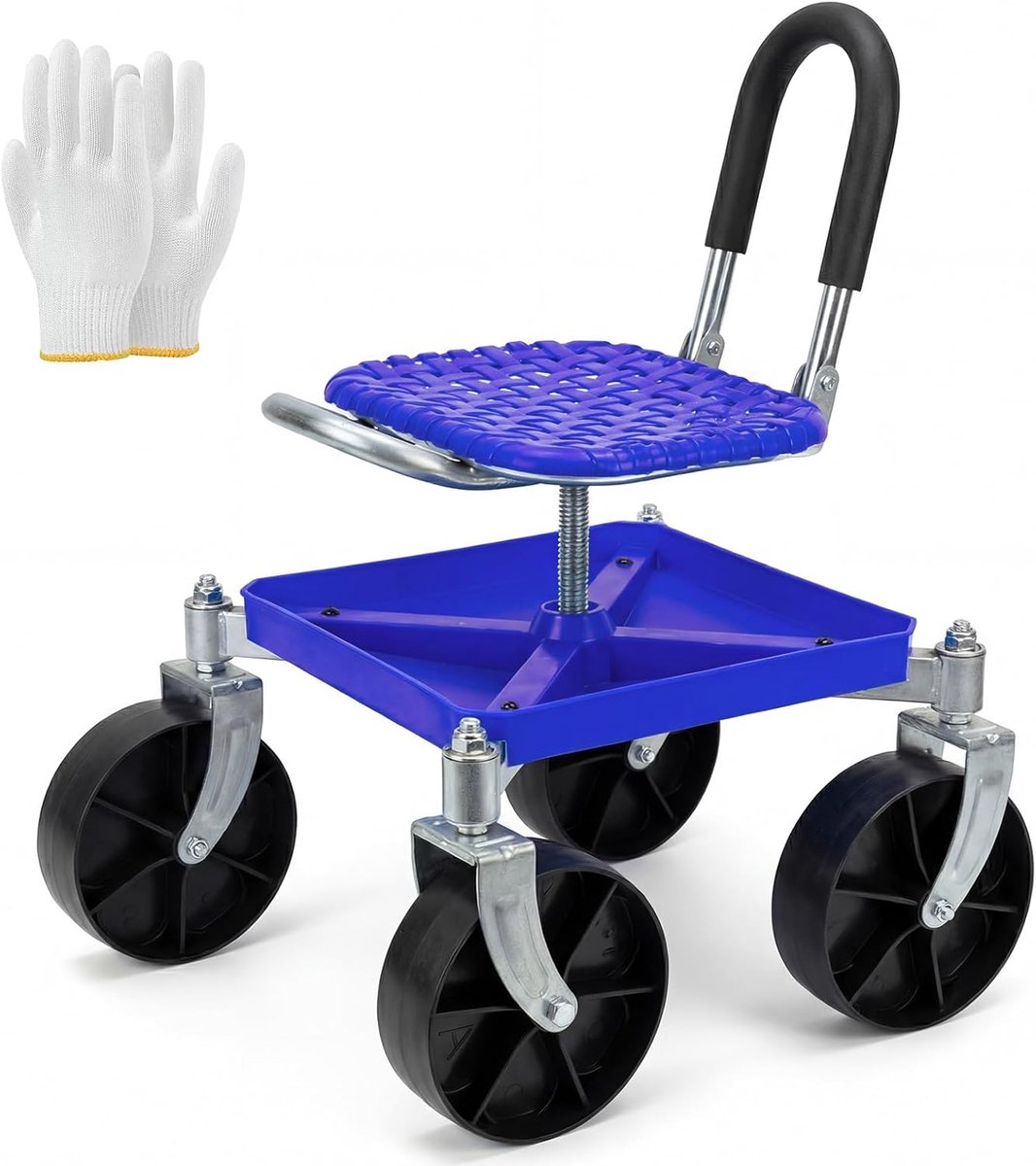 SnelShoppen - Tuinkruk met 360° draaibare zitting en zwenkwielen, hoogte verstelbaar 51-61 cm, draagvermogen 150 kg, ideaal voor tuinwerk, auto-detail