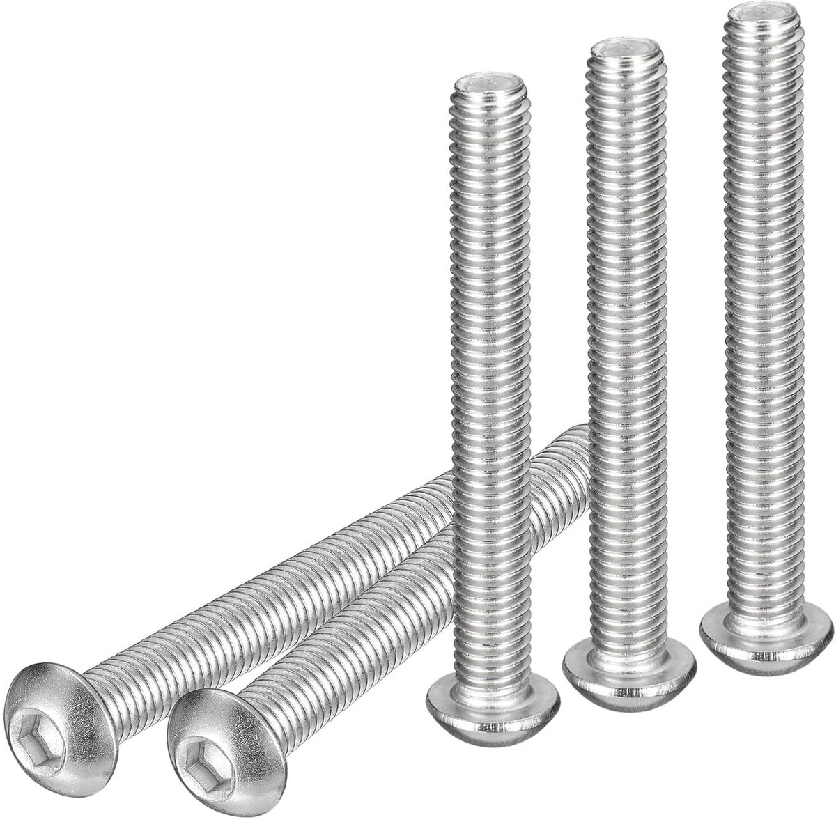M8-1,25 x 65 mm inbusschroeven met lenskop, 5 stuks, geschikt voor machines, 304 roestvrij staal 18/8, volledige schroefdraad bevestigingselementen