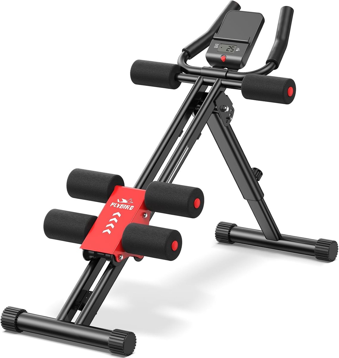 SnelShoppen - FLYBIRD Buikspiertrainer - Verstelbaar Buikspierapparaat voor Thuisgym - 150 kg Draagvermogen - LCD-monitor - Rood - Compleet Set voor F