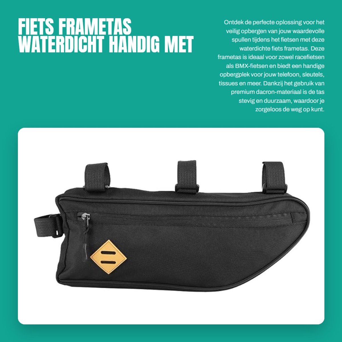 Dailygoods- Frametas Waterdicht - Driehoek Beugel - Ritssluiting - Dacron Materiaal - Capaciteit voor Telefoon/Sleutels - Eenvoudig te Installeren - Fietstas