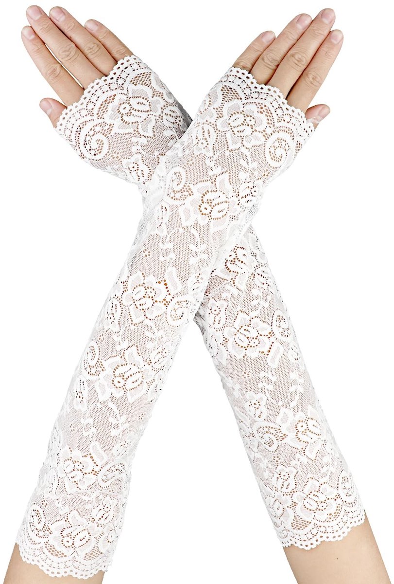 Dailygoods- Vingerloze Handschoenen Elegante Bloemenkant - Lange Kant - Elleboog Lengte - Lichtgewicht - Accessoire voor Evenementen - Tactiel Ontwerp