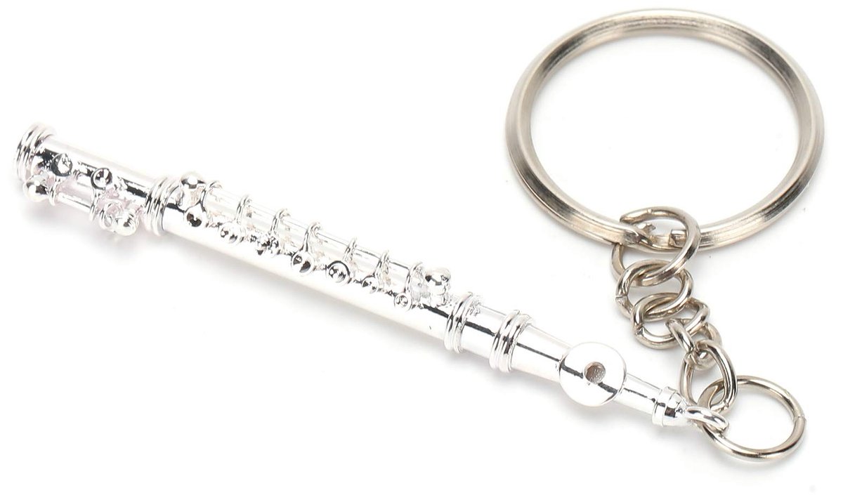 Dailygoods- Fluit Sleutelhanger Muziek Replica - Sleutelhanger Decoratie - Sleutelhanger Volwassenen - Sleutelhanger Zilver - Klein en Lichtgewicht - Elegant en Praktisch