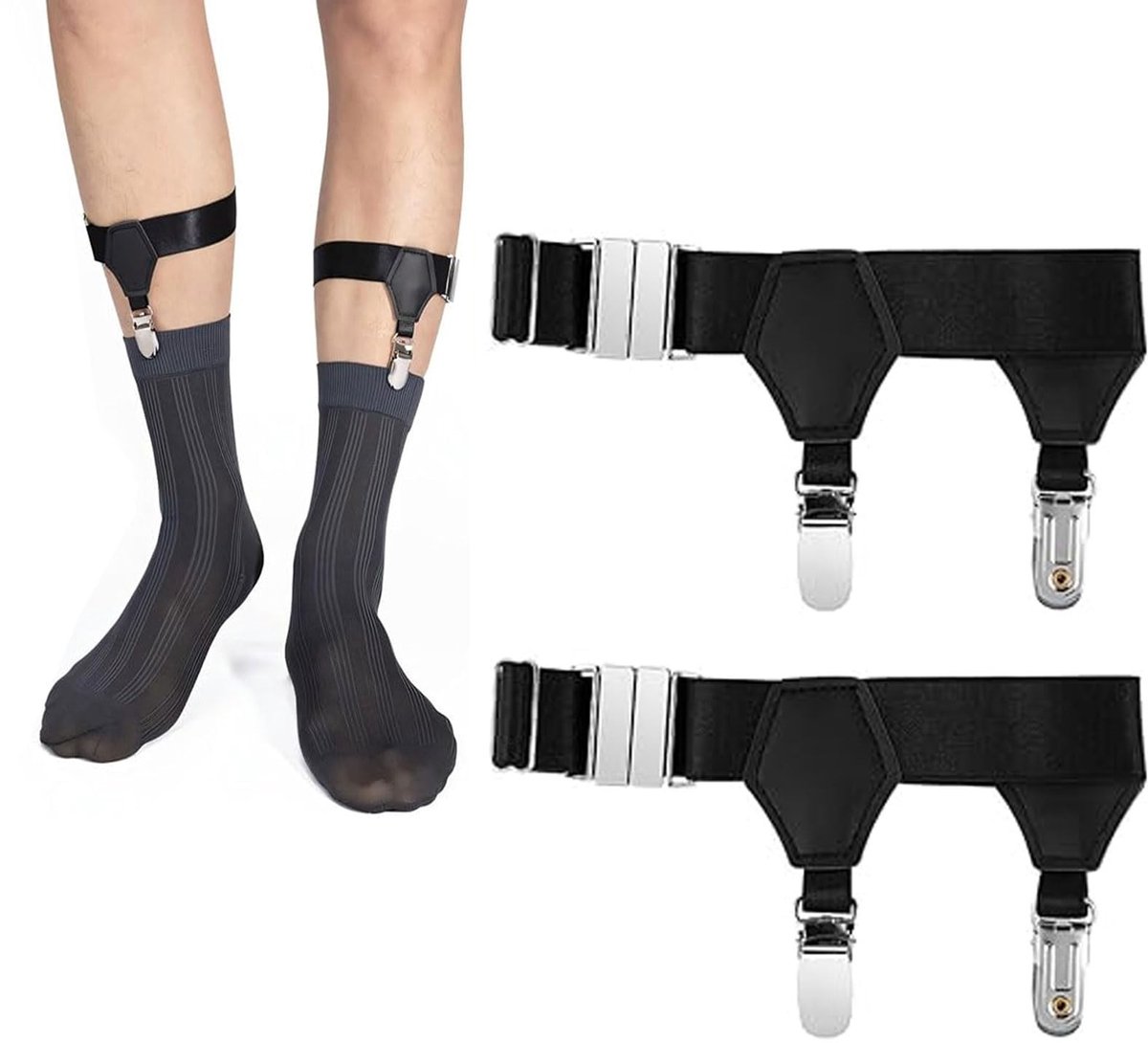 Dailygoods- Sokkenhouder Verstelbaar - Antislip Kousenbanden - Heren/Dames - Hoogwaardig Nylon - 1 Paar - Zwart