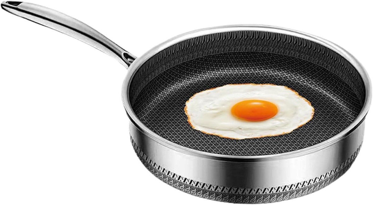 Koekenpan - Koekenpan met deksel - Koken en bakken - Krasbestendige antiaanbaklaag - 30 cm - Zilver