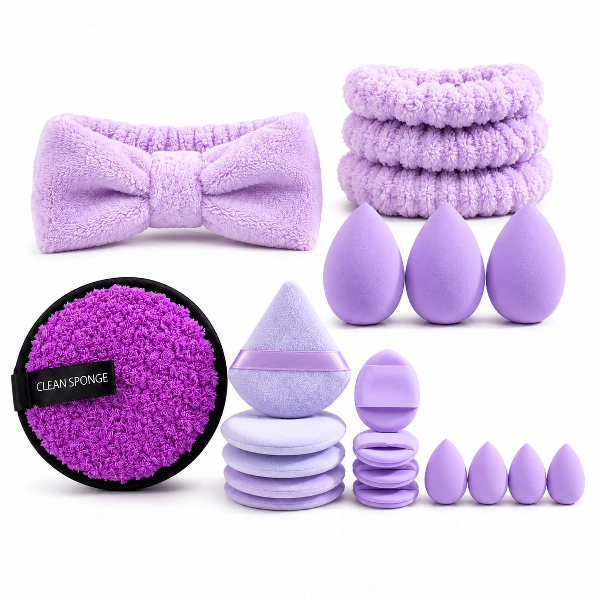 IBORA 20-Delige Luxe Beauty Set – Make-up Sponsen, Haarband & Beauty Accessoires