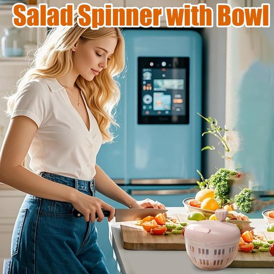 Slacentrifuge Handmatig - Groente Droger - Salades Maken - Compact Ontwerp - 800 ml - Roze — afbeelding 4