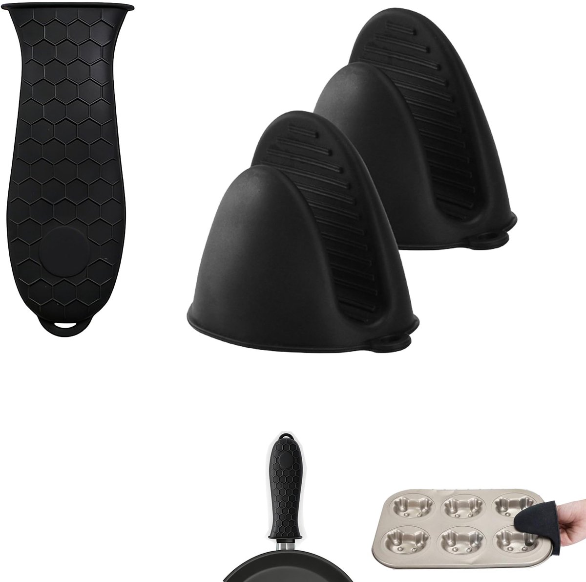 Dailygoods- Ovenhandschoenen Hittebestendig - Siliconen 240°C - Antislip - Duurzaam - 3 Stuks - Flexibel en Waterdicht - Kookhandschoenen