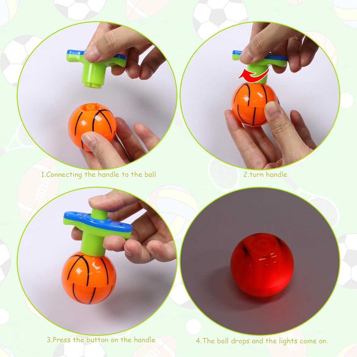 Dailygoods- Tol 8-delig - Sportthema's - Gyroscoop met handgrepen - Kleurrijk lichtdesign - Feestcadeautje - Grappige beloning voor de klas - Speelgoed