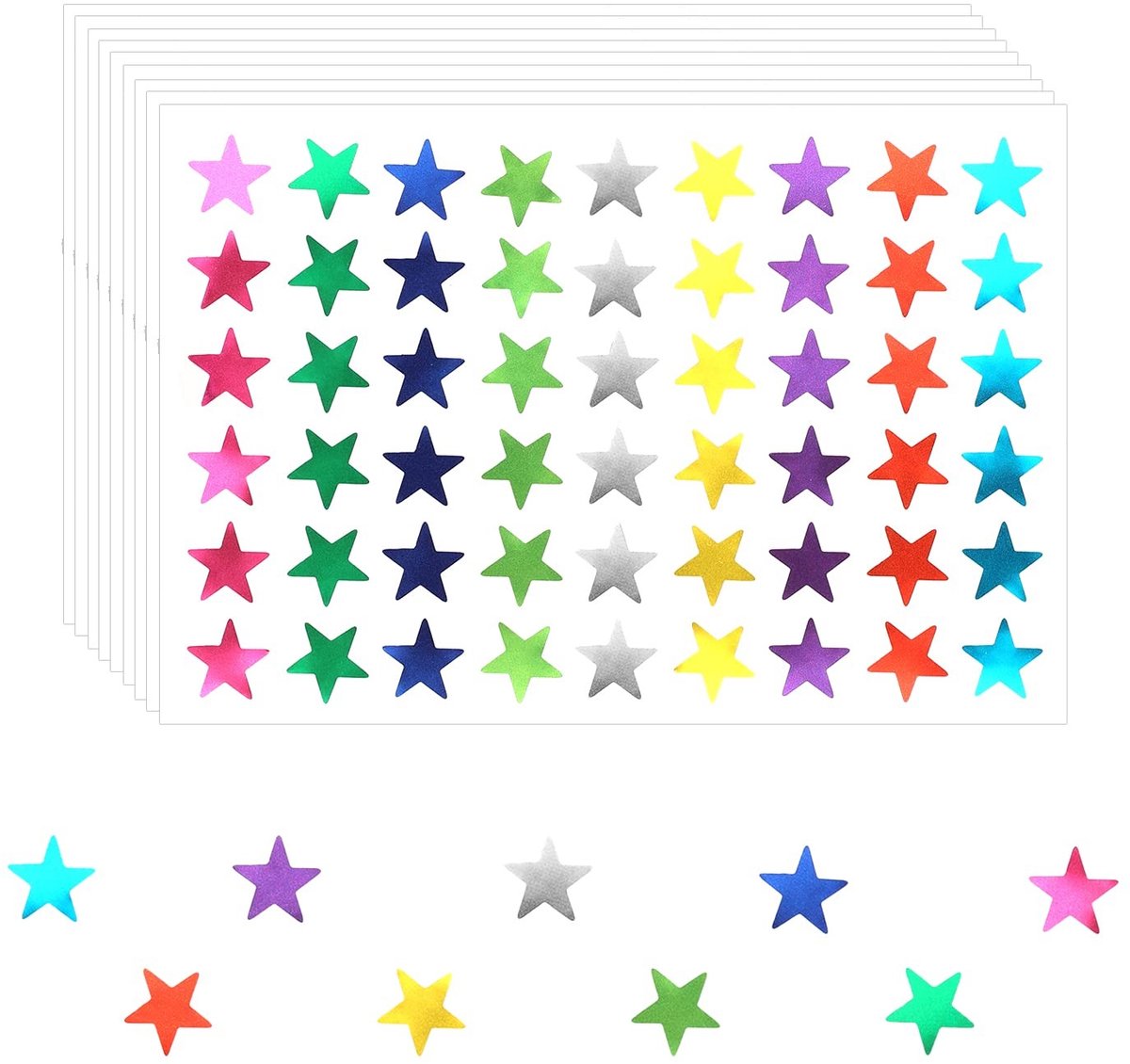 Dailygoods- Stickers Beloningsstickers - 1080 Stuks - Kleine Ster Stickers - Gemengde Kleuren - Verdikte Aluminiumfolie - 1,3 cm Diameter