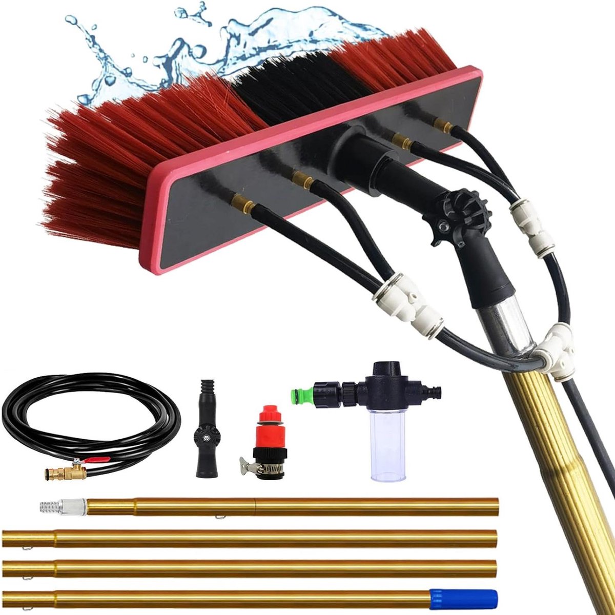 Raamreinigingsapparaat - Telescoopstang set - Hoge ramen wassen - Met zeepdispenser - Tot 15 meter - Grijs