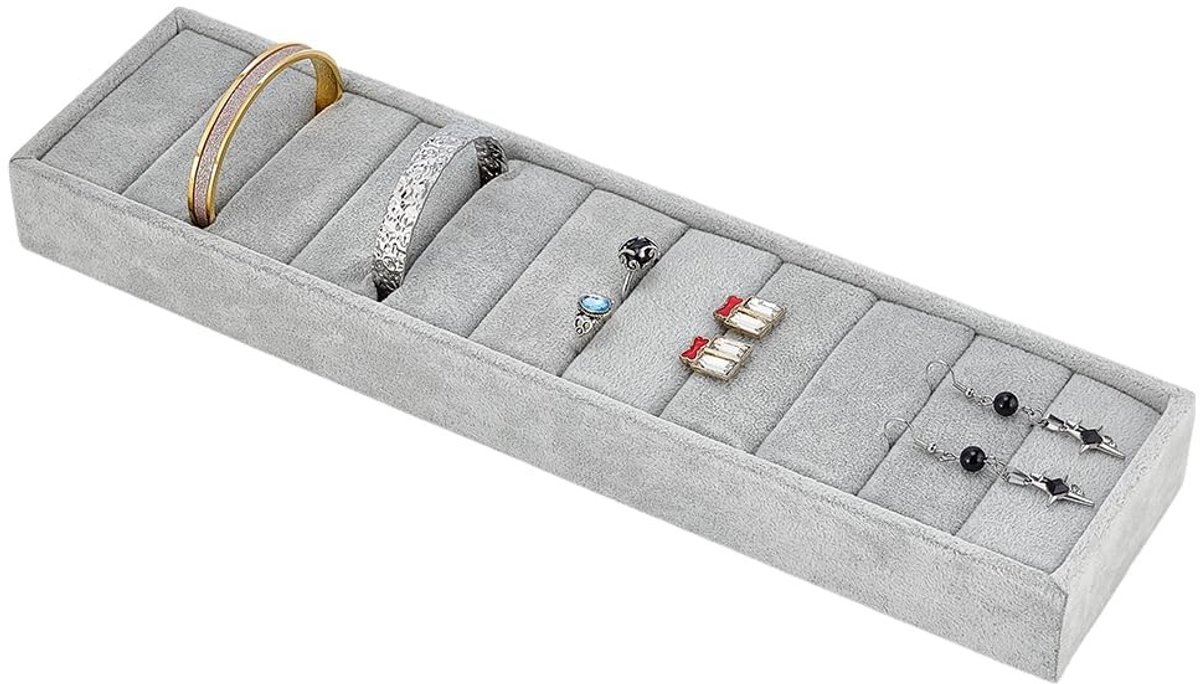Dailygoods- Sieradenhouder Luxe Fluweel - Organizer voor Armbanden/Ringen - Sieraden Doosje - Compact Formaat 34,2 x 8,7 x 3,5 cm - Krasbestendig - Sieradendoos