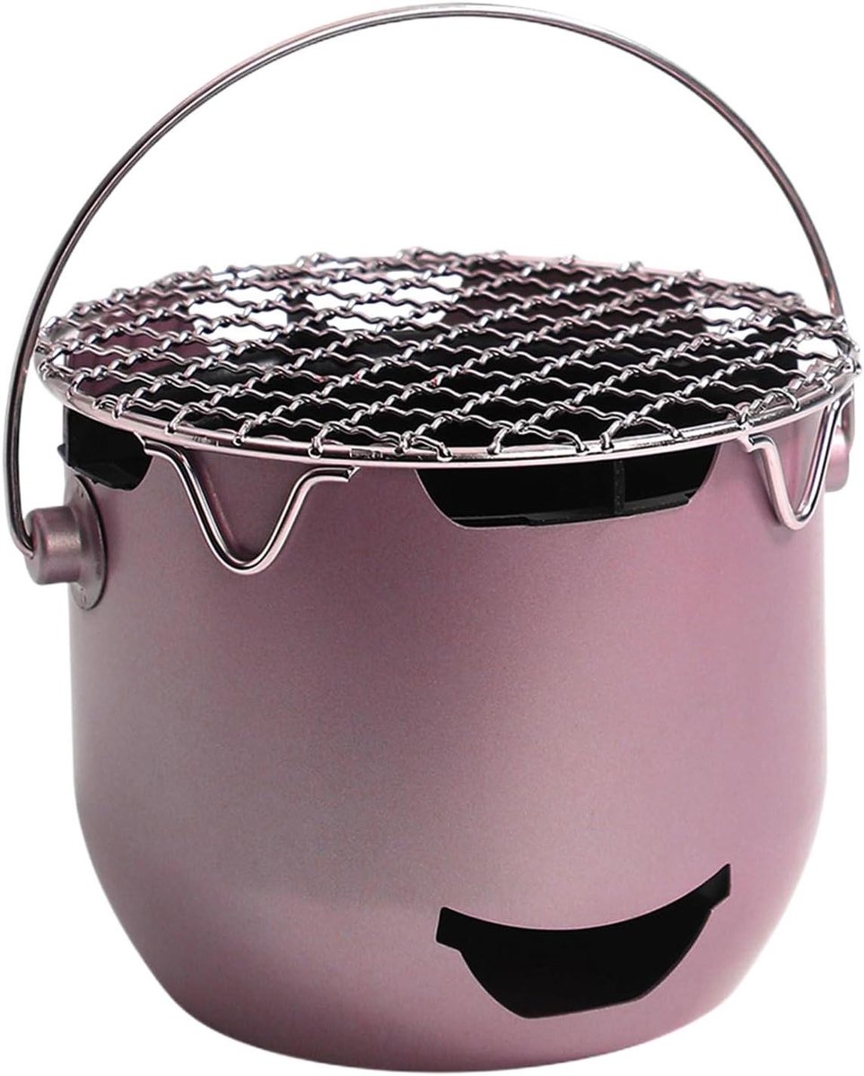 Draagbare Houtskoolgrill - Kleine Grill - Outdoor Koken - Duurzaam Staal - 15 x 17 x 15 cm - Roze