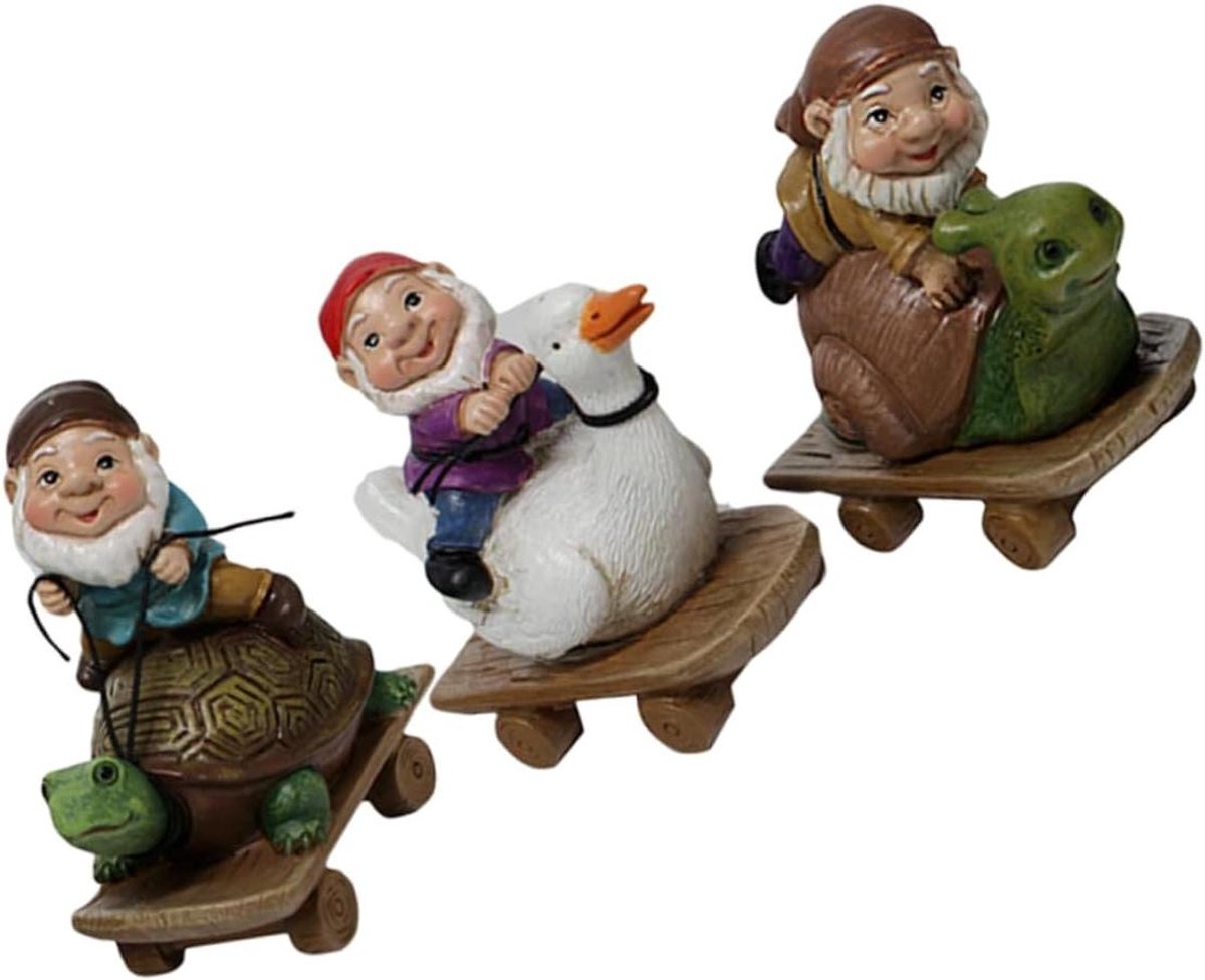 Kabouter Set - Tuinfiguren - Tuin Decoratie - Hars Materiaal - 3 Stuks - Gekleurd