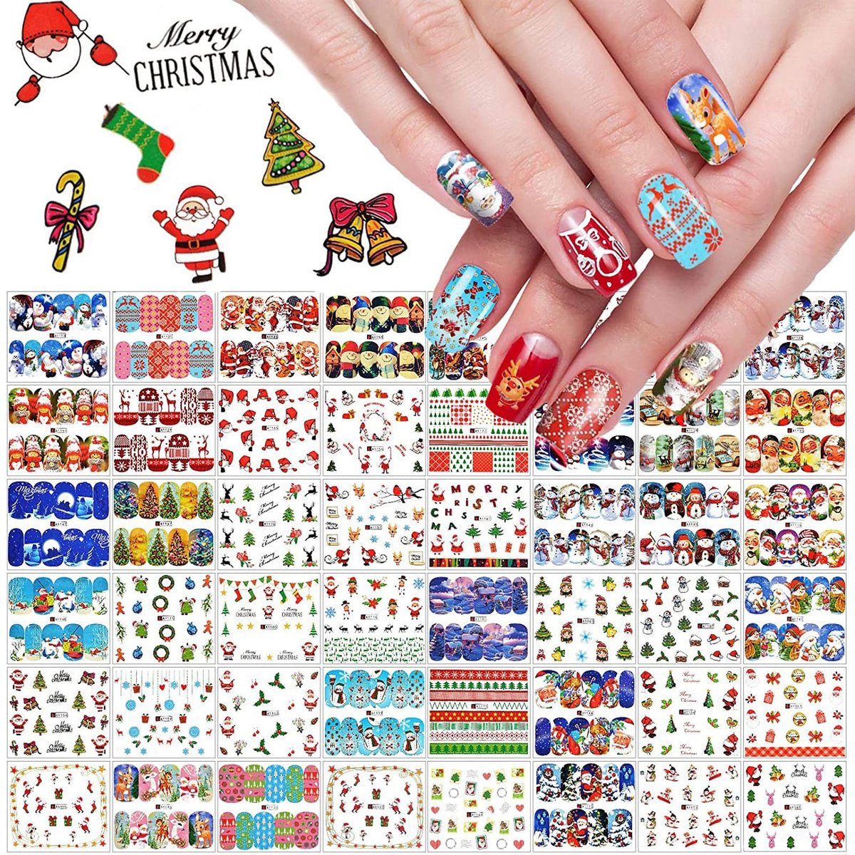 Dailygoods- Nail Art Stickers 48 Stuks - Zelfklevende Nagelstickers - Kerst Motieven - Sneeuwpop/Sneeuwvlok - Geschikt voor Kinderen 8+ - Eenvoudig in Gebruik