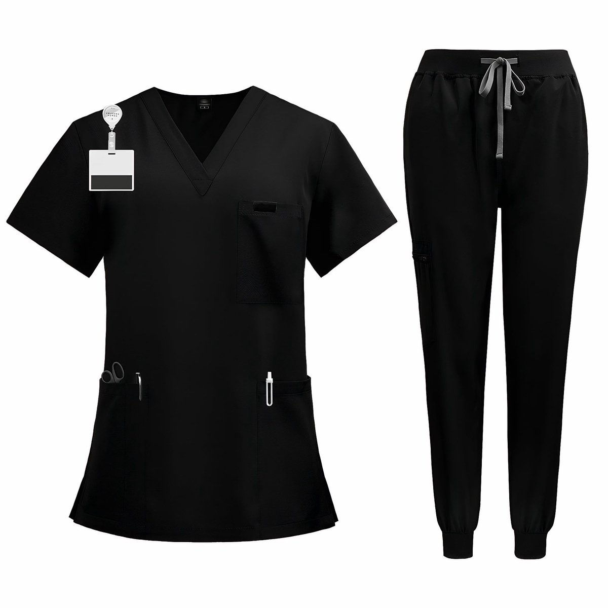 Dailygoods- Scrub Set V-hals - Korte Mouw Top - 3 Zakken - Elastische Manchet Broek - Vochtafvoerende Stof - Unisex Gezondheidszorg Uniform - Medische Uniform