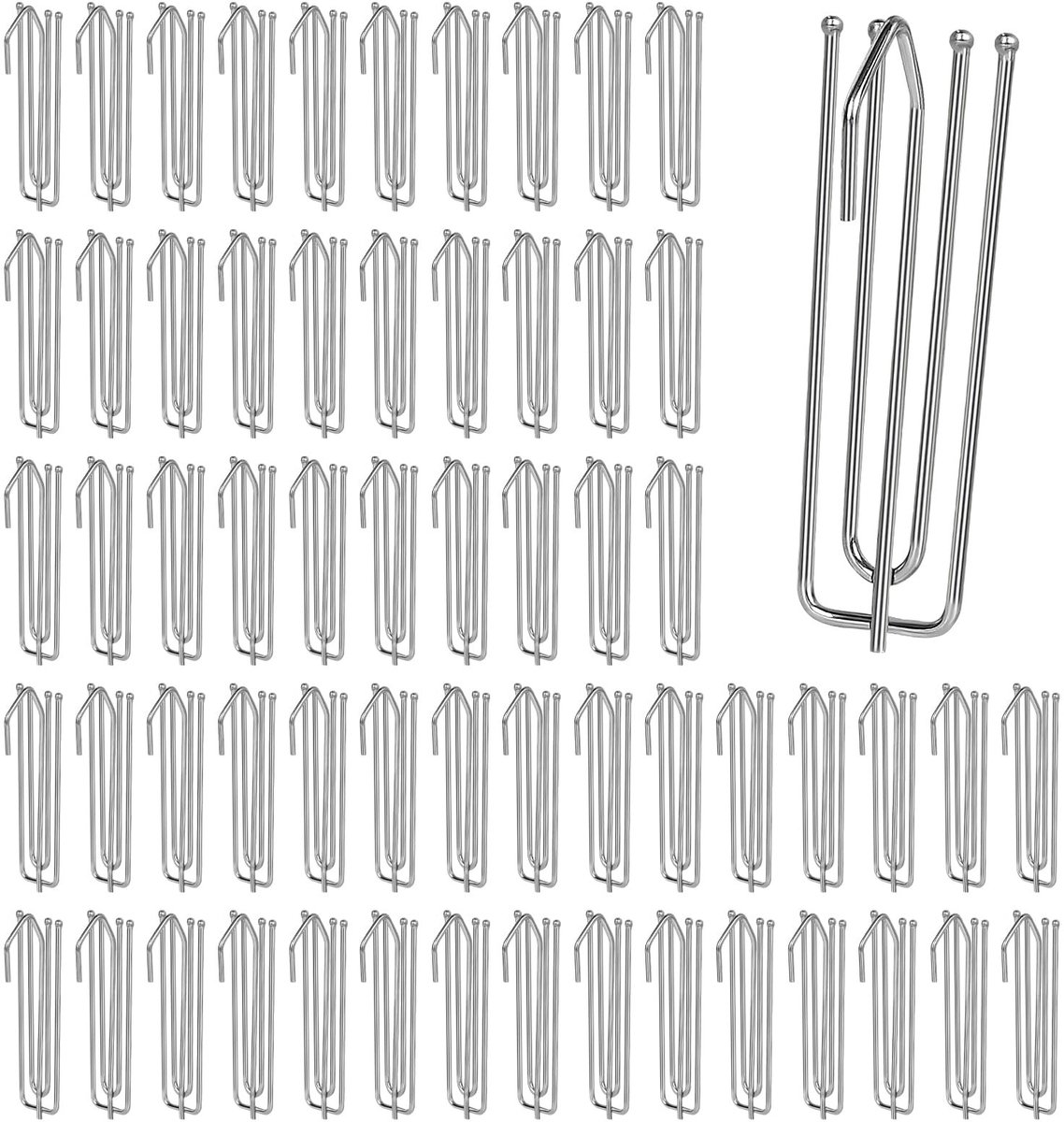 Dailygoods- Gordijnhaken 60 Stuks - Roestvrij Staal - Plooihaken - Gordijnringen - Sterk Belastbaar - Eenvoudige Installatie