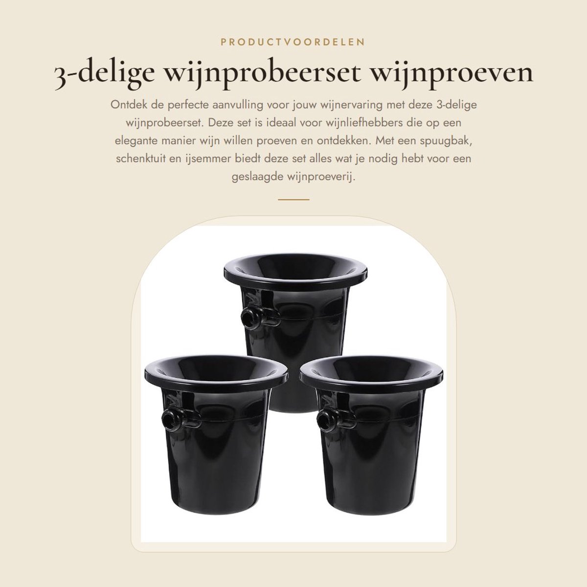 Dailygoods - 3-delige wijnprobeerset - wijnproeven - inclusief spuugbak en schenktuit - zwart champagnekleurig - ideaal voor wijnliefhebbers - perfect...