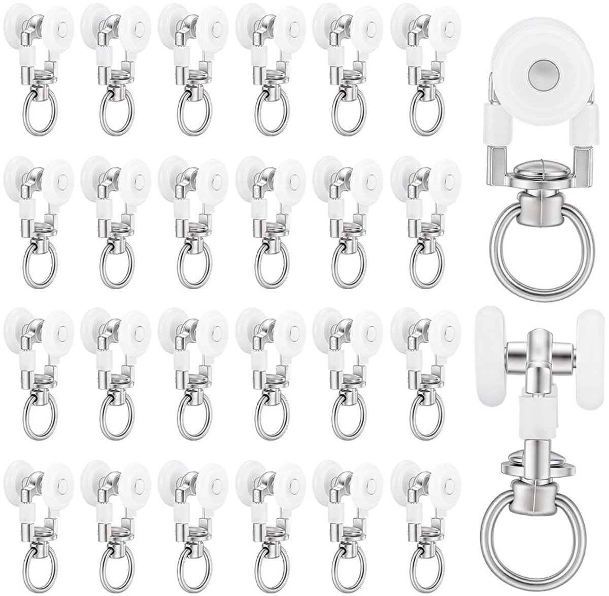 Dailygoods- Gordijnrollers Lichtgewicht - Plafondgordijnrollen - Gordijn glijders - Schuifhaken - 30 Stuks - Eenvoudig te installeren - Gordijnhaken