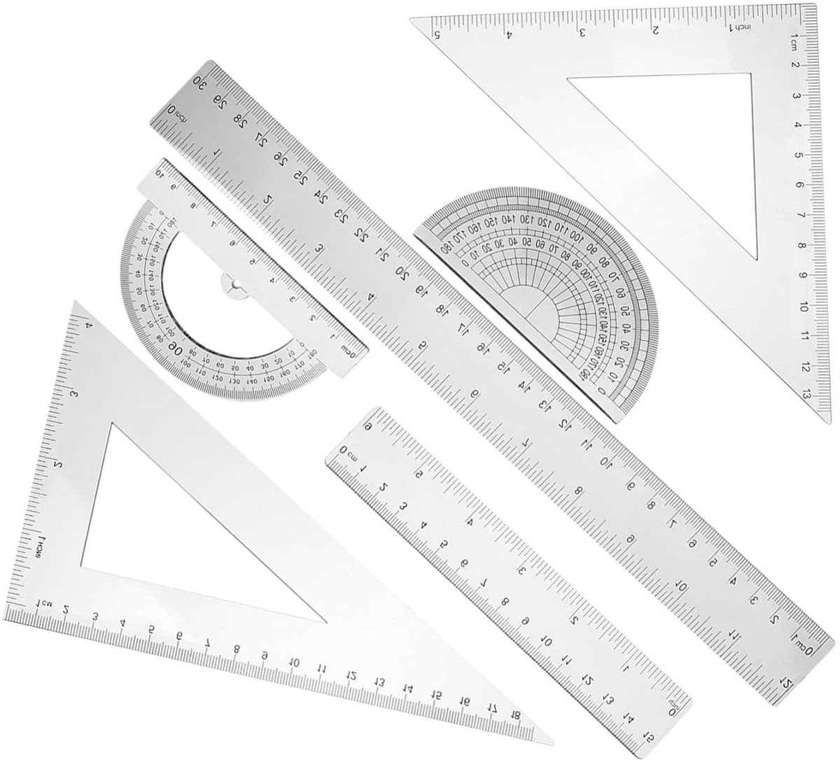 Geometrie Tekenset - Liniaal Hoekmeter - Tekenen en Meten - Duurzaam Materiaal - 30 cm Lengte - Transparant