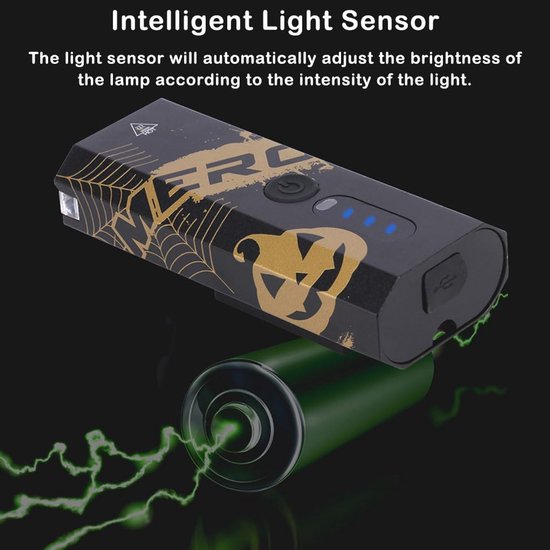 Fiets Voorlicht - Fietslamp Batterij - Veilig Fietsen - Intelligente Lichtsensor - 600 Lumen - Zwart wit — afbeelding 4