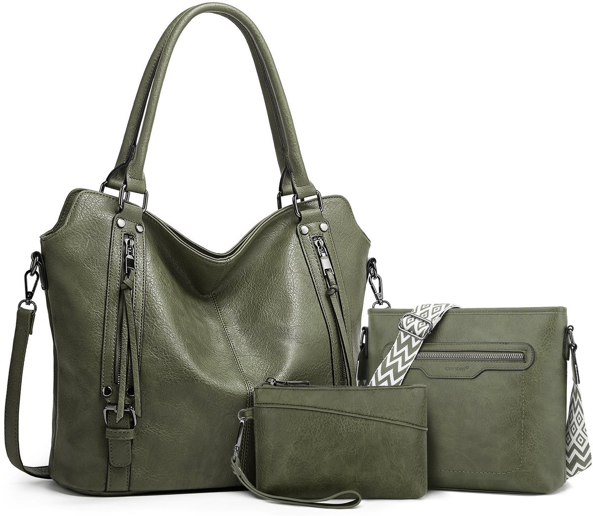 TANTOMI - Dames Handtassen, Driedelig Handtassen set met Dames Schoudertas, Shopper - Werktas - Donkergroen
