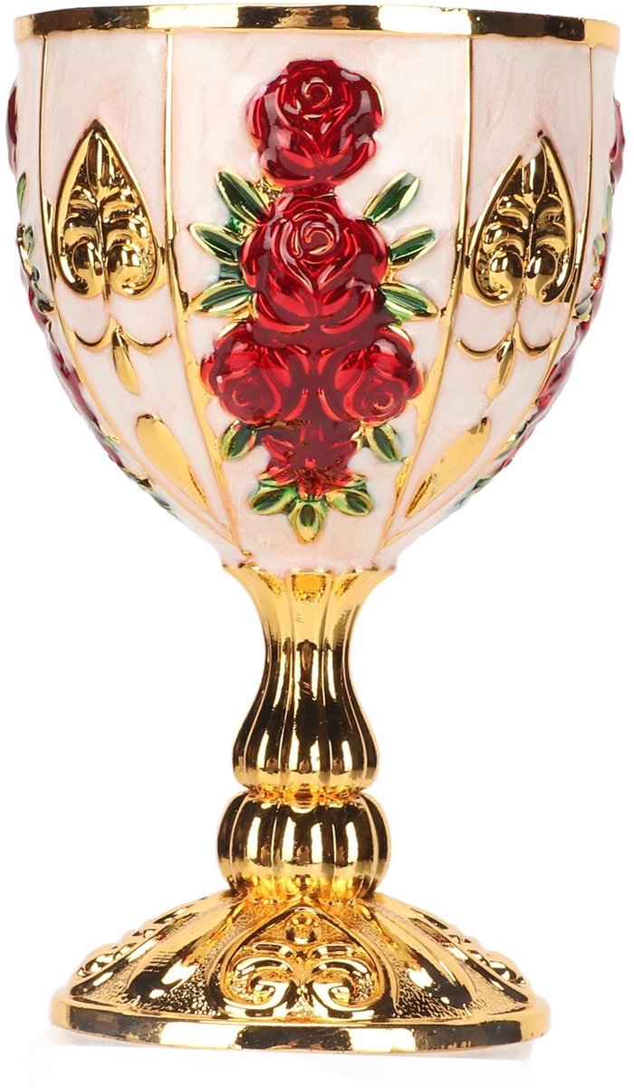 Dailygoods - Vintage Wijnglas Roestvrij Staal met Gouden Bloemenpatroon - Elegant en Duurzaam