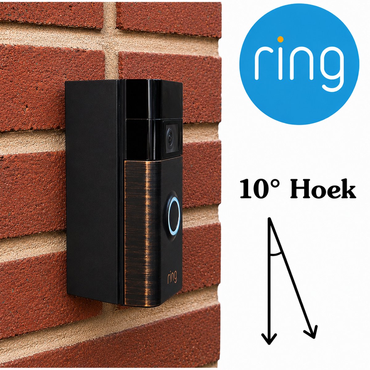 Ring Deurbel Hoekbeugel 10 Graden – Verstelbare Hoek Mount voor Ring Doorbell Gen 2 – Schuin Montage Beugel – Verbeterde Kijkhoek – Weerbestendig & Stevig – Eenvoudige Installatie – Zwart