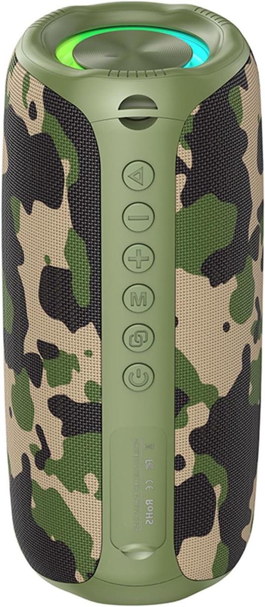 Draagbare Bluetooth Luidspreker - Draadloze Speaker - Muziek Luisteren Buiten - 360 Graden Surround Sound - 17.8x8x8 cm - Camouflage