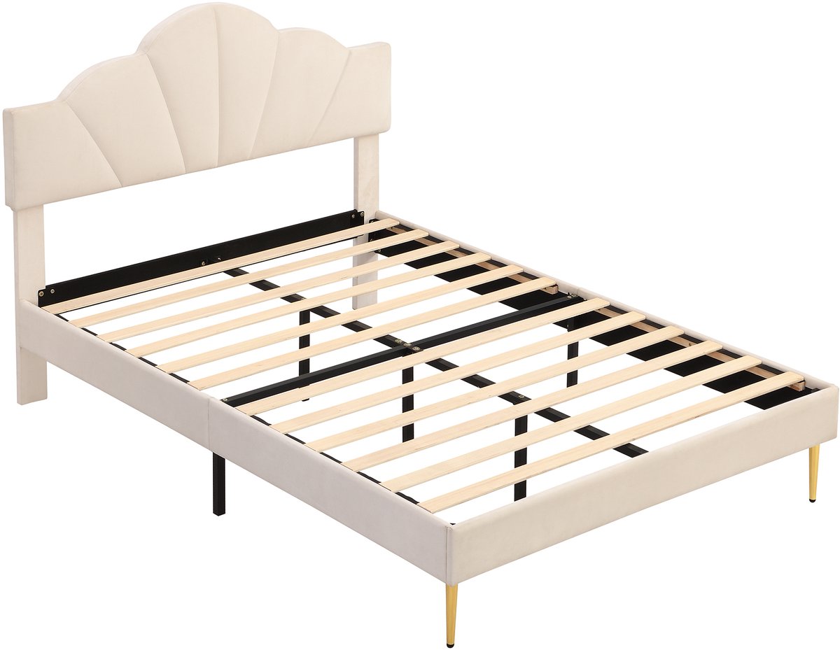 COVREO Bed 140x190 cm beige velours verstelbaar hoofdeinde zonder matras