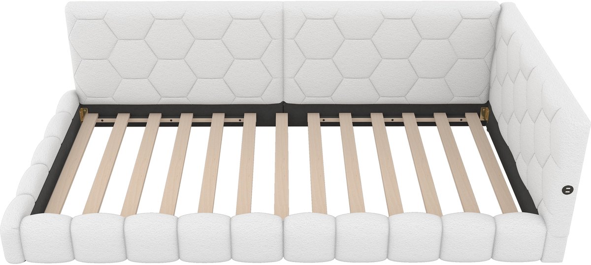 COVREO Bedbank met omgevingslicht – 214x101x64 cm – Slaapbank met USB en Type-C – voor slaapkamer en woonkamer – Wit - zonder matras