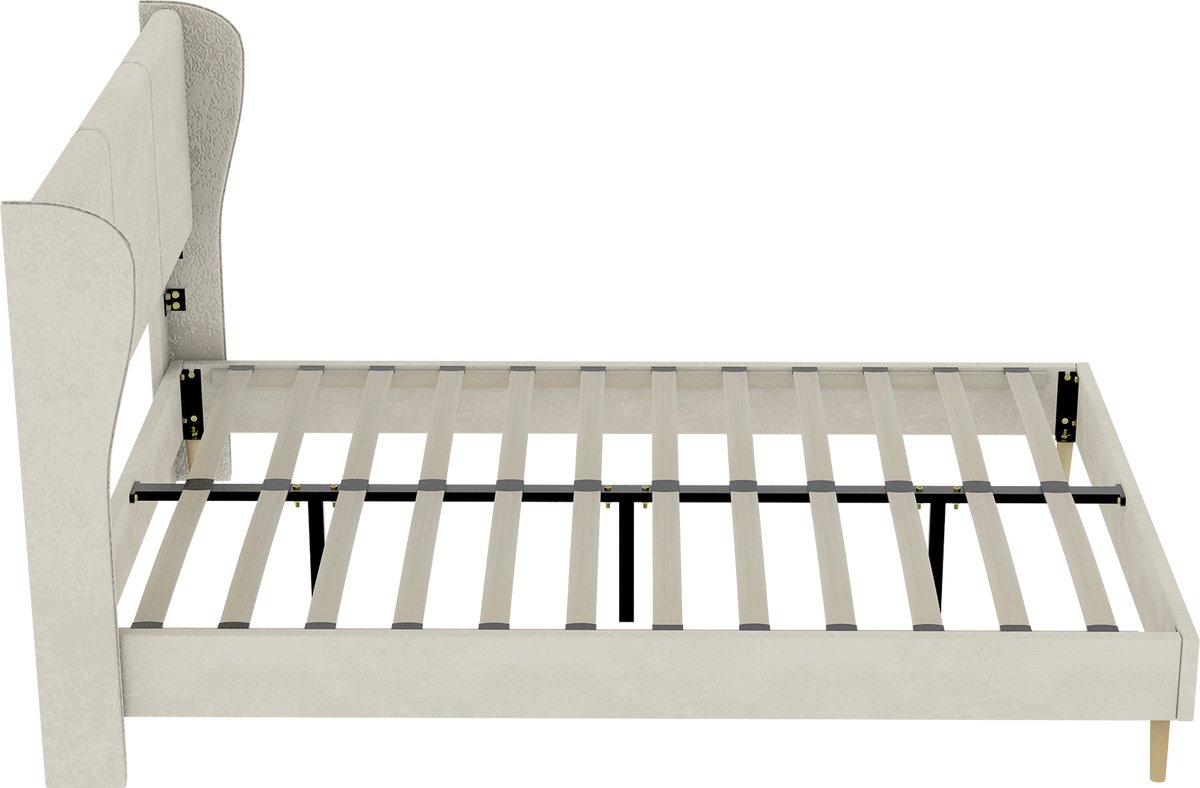 COVREO Bedframe 140x200 cm beige, gestoffeerd hoofdbord, zonder matras