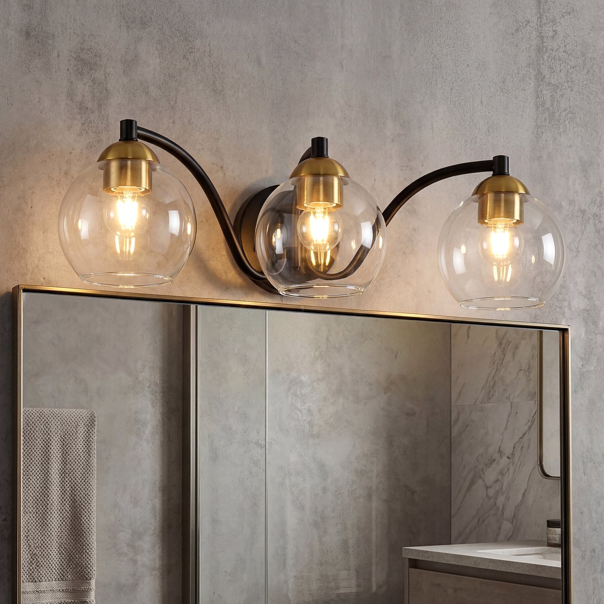Tribesigns Wandlamp voor Binnen - Glass Serie - Transparant Glas 3-licht - D54 cm - Zwart - Woonkamer | Slaapkamer | Keuken