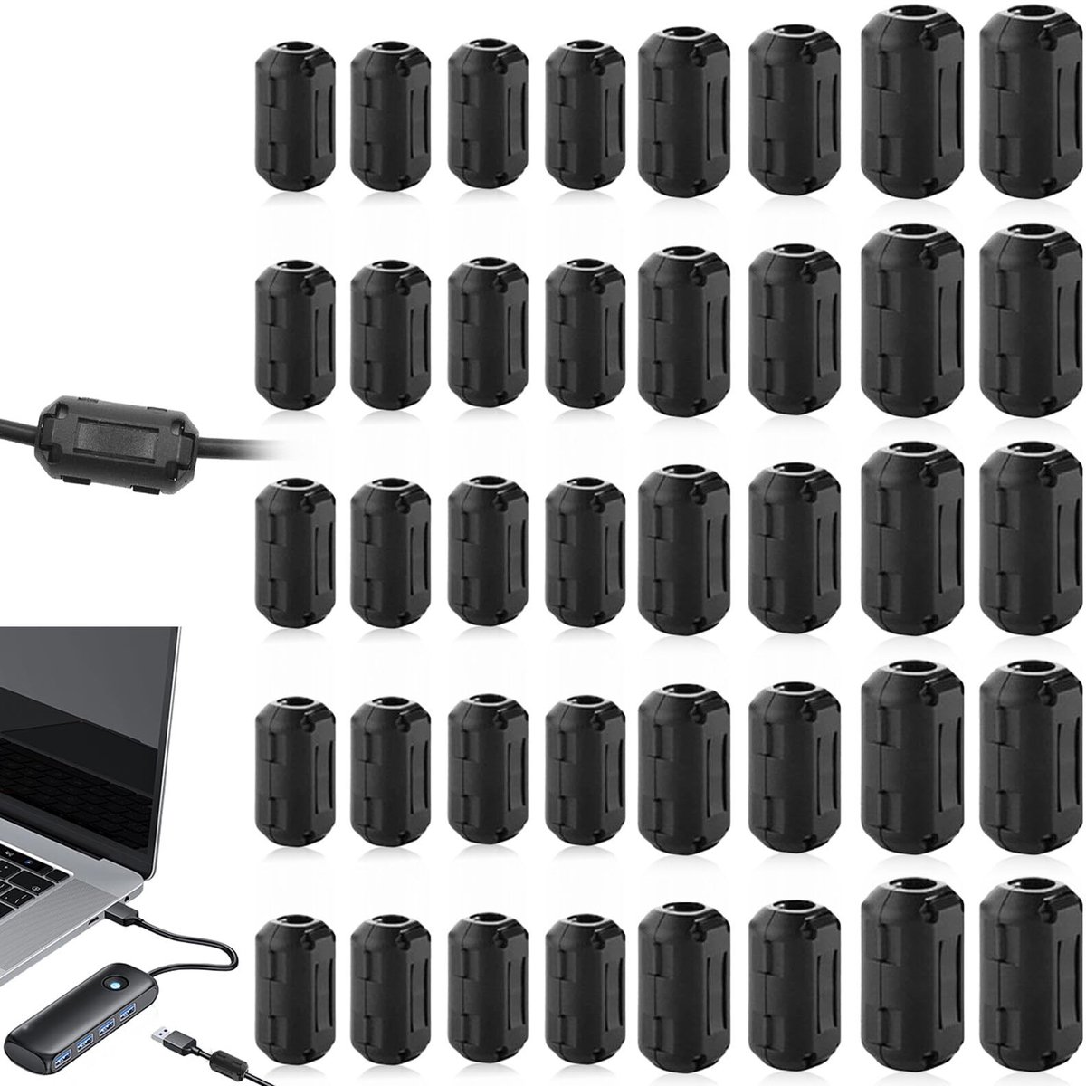 Dailygoods Ferrietkernen voor kabel - Ontstoringsfilter - 40 stuks - Klapferriet - Verbeter signaalintegriteit - Geschikt voor kabels - 3,...