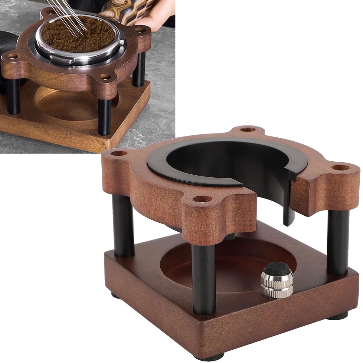 Dailygoods- Koffiefilterhouder Beervormig - Stabiele Sabotagestandaard - Antislipbasis - Geschikt voor 51/53/58 Mm Portafilters - Duurzaam Hout - Efficiënte Koffiecreatie - Koffiestandaard