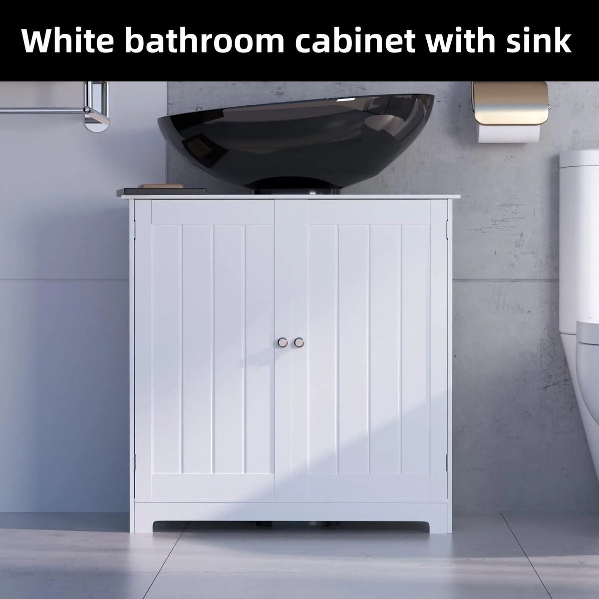 Novyro Living - wastafelonderkastje - badkamermeubel - badkamer opbergruimte - wit - hout - 2 deuren - verstelbare plank