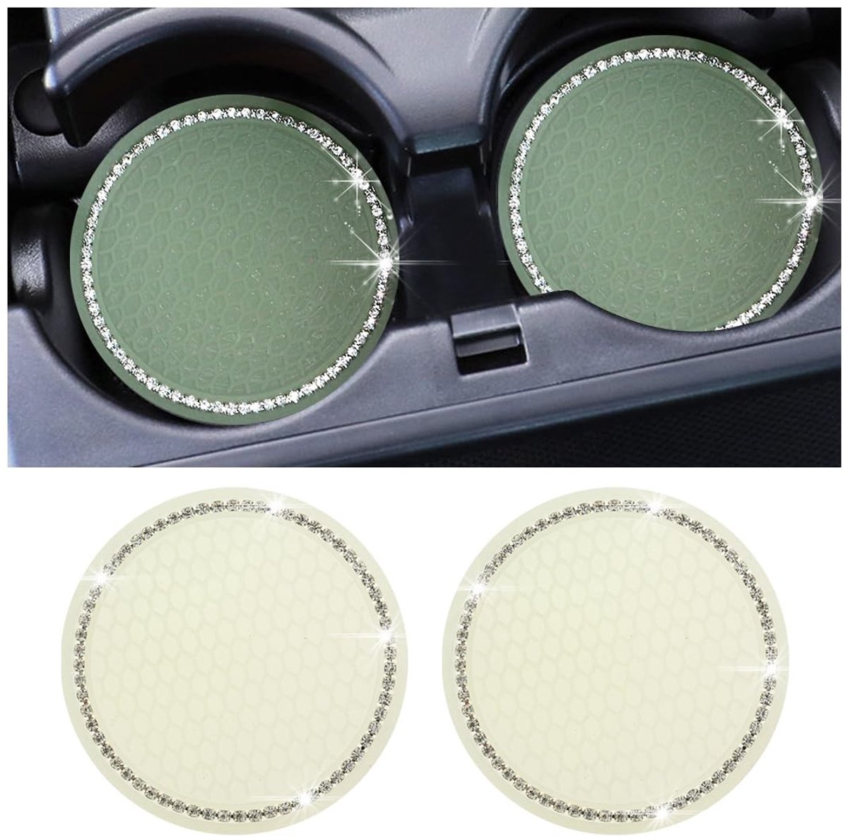 Dailygoods- Auto-onderzetters 2 stuks - Antislip - Hoge temperatuurbestendig - Fluorescerend wit - Krasbestendig - Universeel toepasbaar