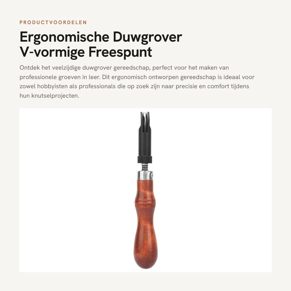 Dailygoods- Duwgrover Ergonomisch Ontwerp - V-vormige Snijpunt - Houten Handvat - Hoge Hardheid Staal - Professioneel Gereedschap - Ideaal voor Leerbewerking - Leerbewerkingstool