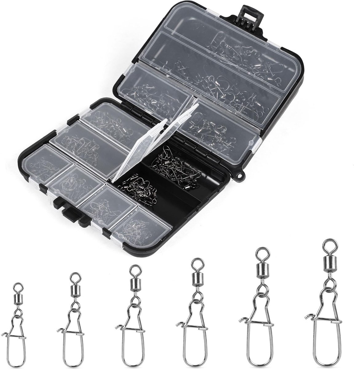 Dailygoods- Hengelwervelset - Wervel met Karabijnhaak - Geschikt voor Baars/Forel/Snoek/Snoekbaars - Hoogwaardig Messing/Roestvrij Staal - Draagbare Opbergdoos - Corrosiebestendig/Duurzaam - Viswervel