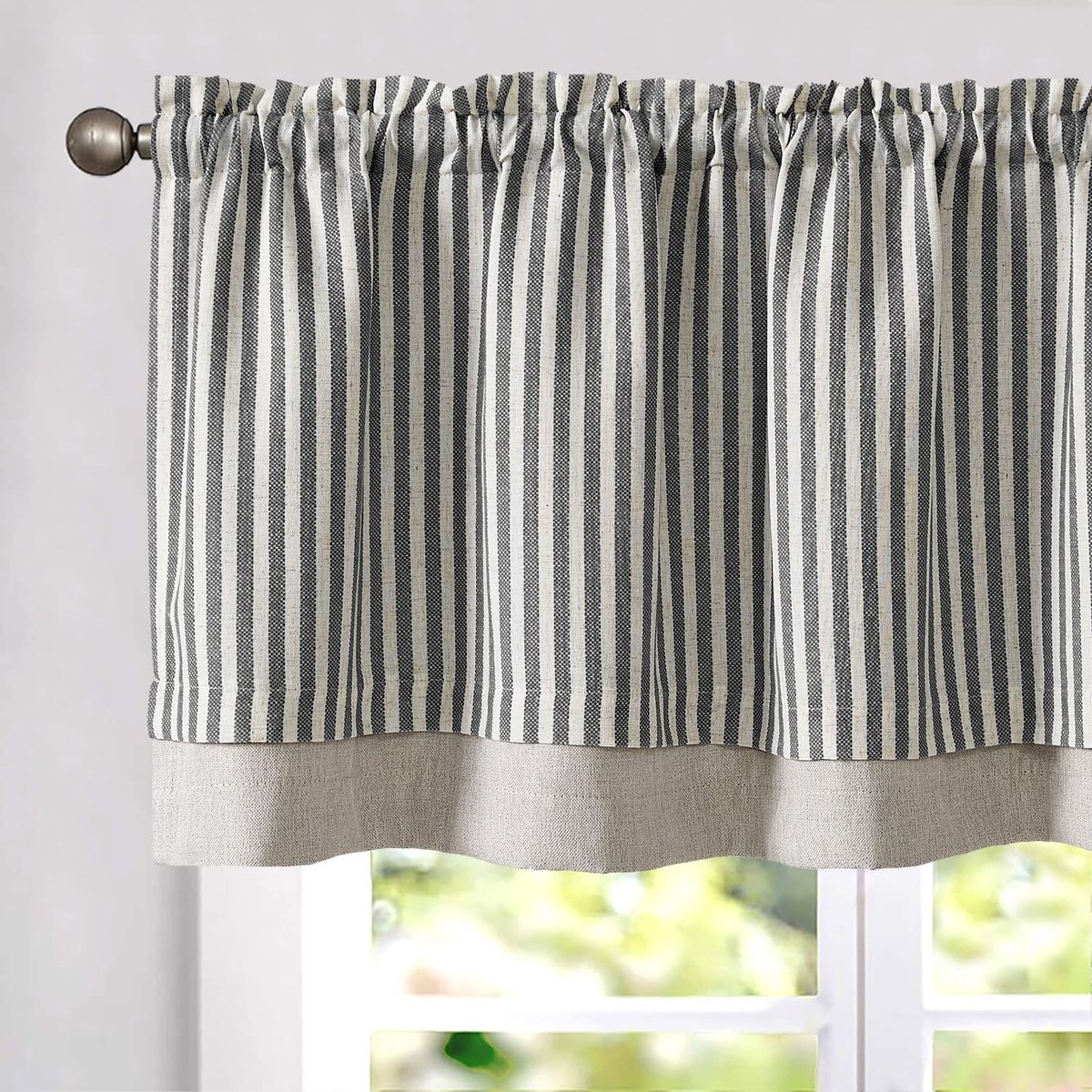 Dailygoods - Keukengordijnen - Verduisterend - 45 cm - Gestreept - Dubbel laags - Geschikt voor woonkamer en keuken - Zwart op beige