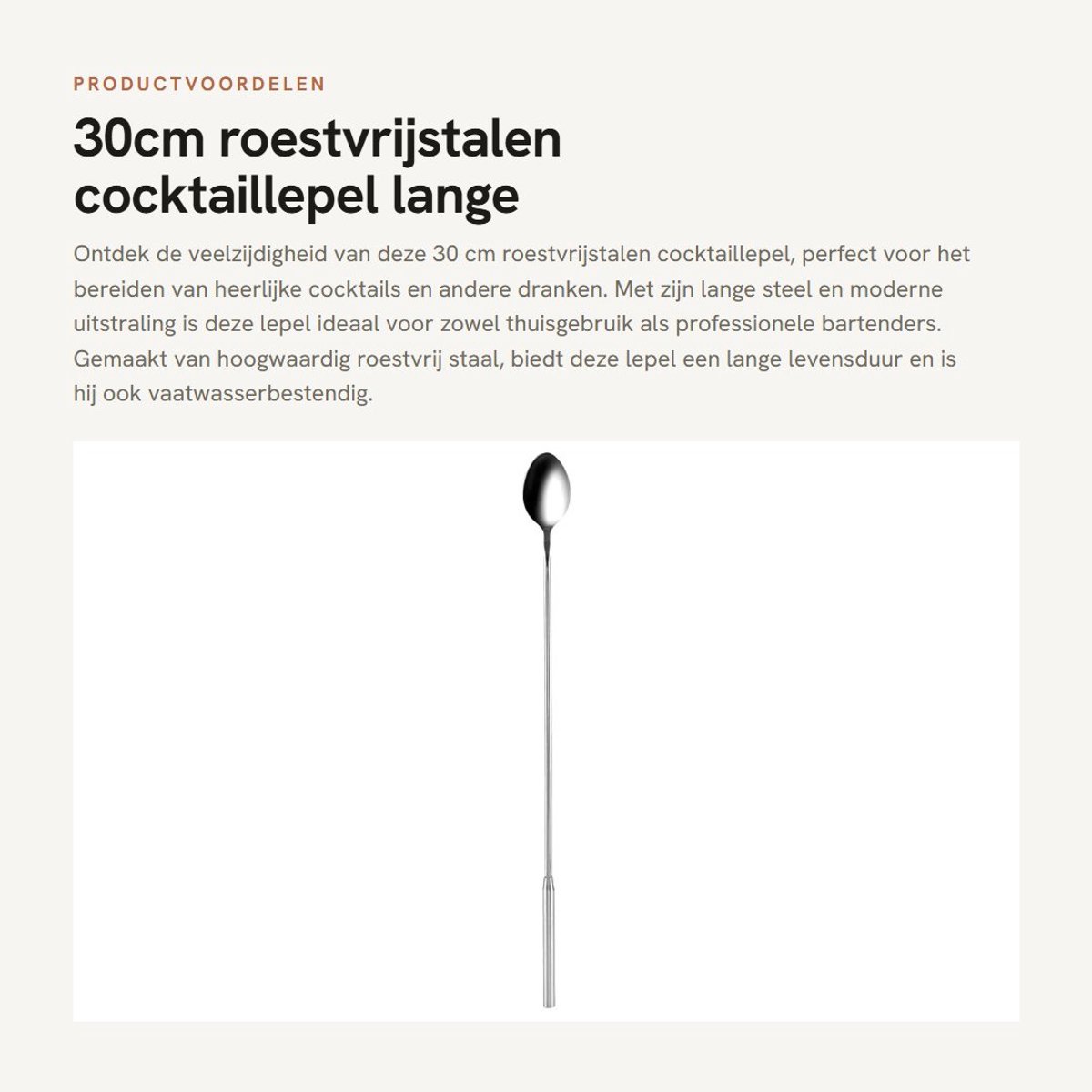 Dailygoods- Cocktaillepel 30cm - Roestvrij Stalen Menglepel - Lange Steel Roerlepel - Ideaal voor Drankjes - Comfortabel in Gebruik - Duurzaam en Stevig
