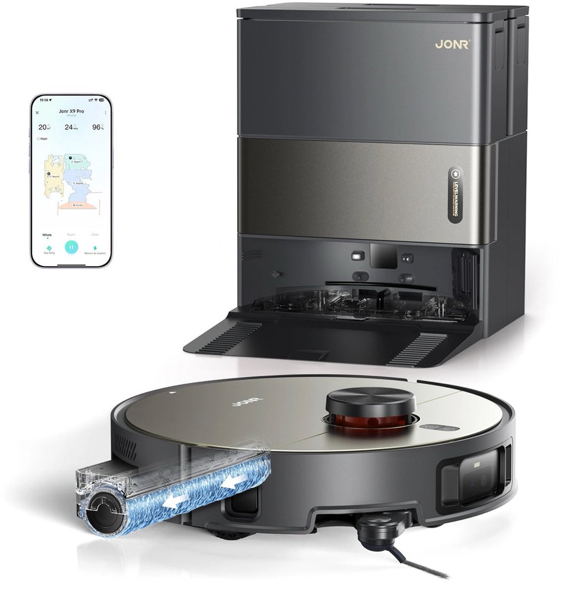JONR X9PRO Robot Stofzuiger met Dweilfunctie - All-in-One Station - Sterke Zuigkracht - Heet water Mopwas