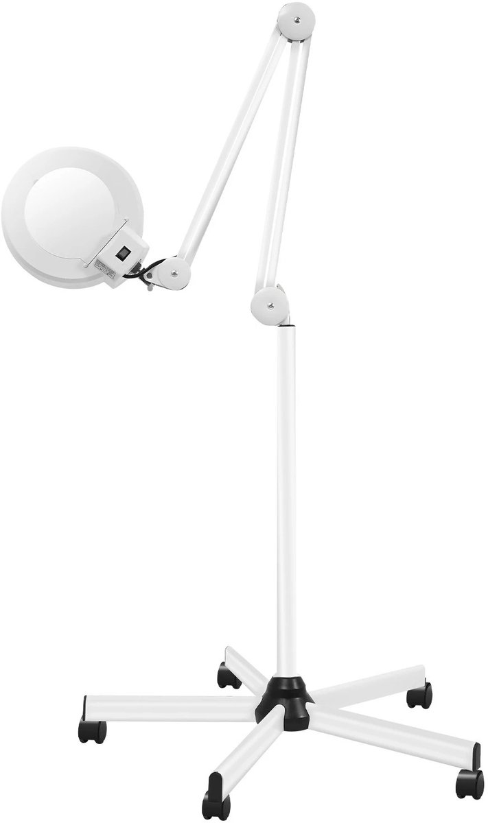 Emvae Vergrootglas met verlichting - Loeplamp - Loeplamp met Vloerstandaard - Verrijdbaar - 5x Vergroting - 24W - 2400LM - Wit