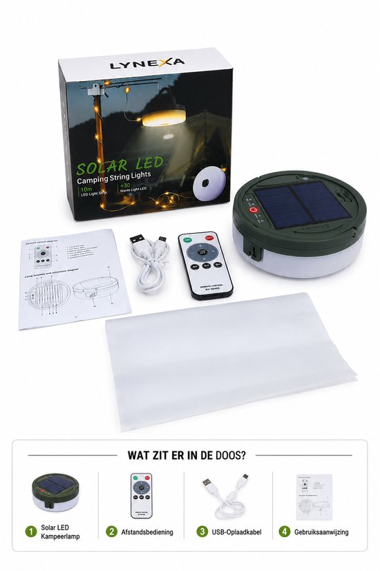 LYNEXA® Camping lamp - Zaklamp - Lichtsnoer Buiten - Lichtslinger - Kampeerlamp Oplaadbaar - 4in1 - 3600mAh Batterij - Warm Wit & RGB - 12 Lichtmodi - Powerbank USB & Zonne Energie - 10m — afbeelding 5