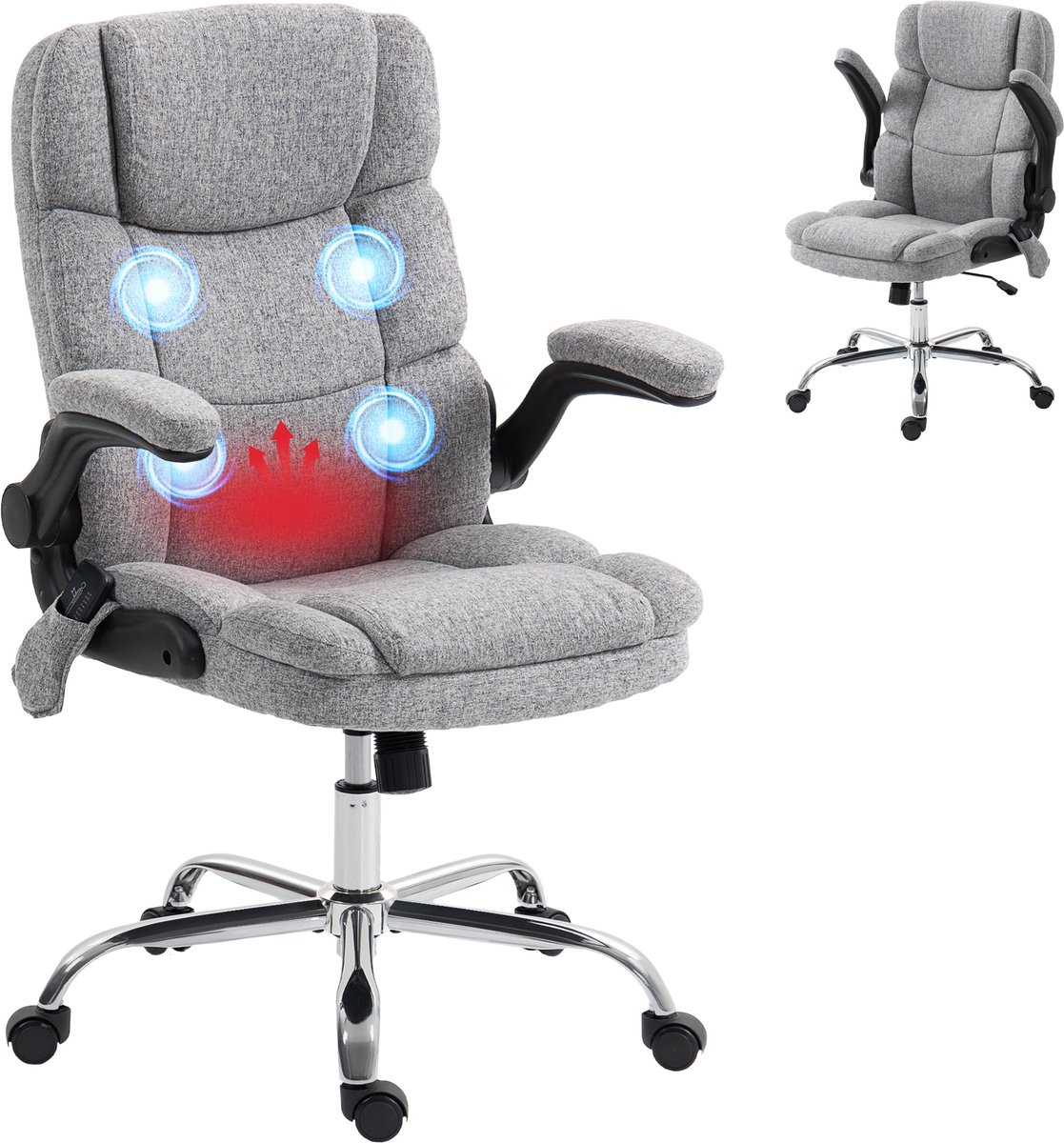 HOMCOM Massage Bureaustoel - Stof met linnenlook (100% polyester) - 71 x 66 x 112 cm - Grijs