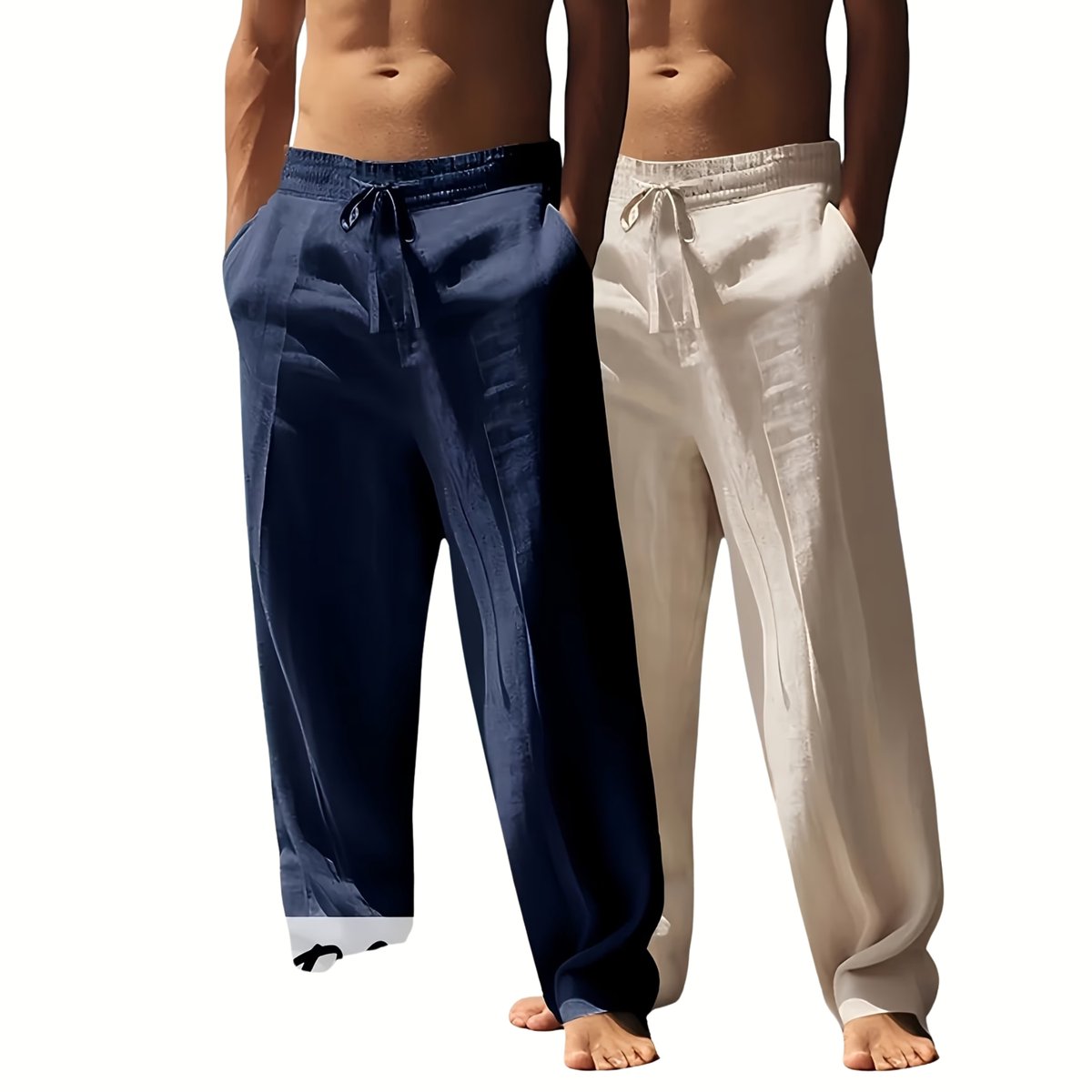 Currero Linnen Broek Heren - Zomerbroek - Volwassenen - Lange Broek - Pantalon - Strandbroek - Zomer - Ibiza Stijl - Marineblauw + Khaki XL