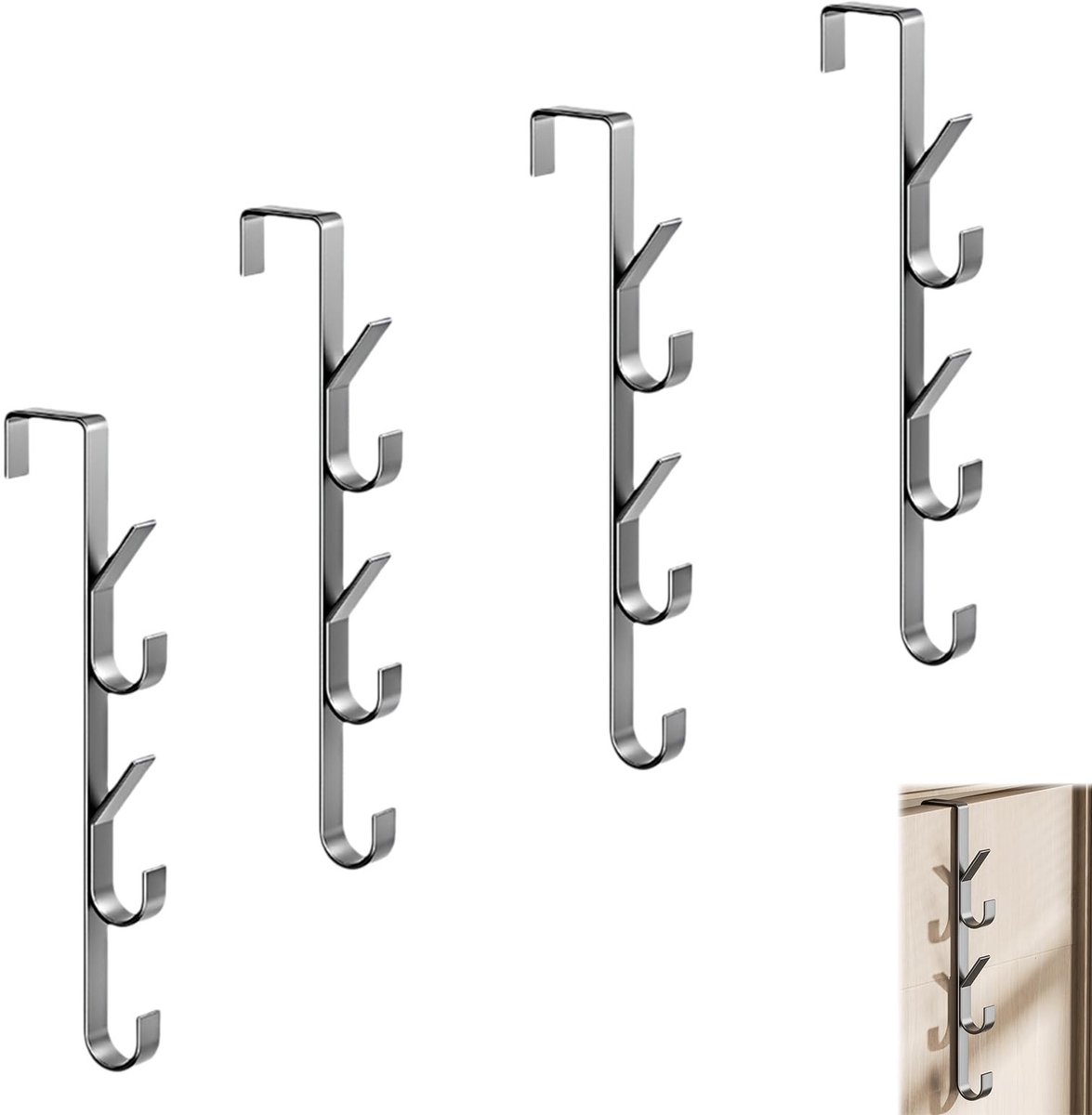 Dailygoods- Deurhaken 4 stuks - Ruimtebesparende Over-de-deur Kapstok - Metalen Haken - Ro