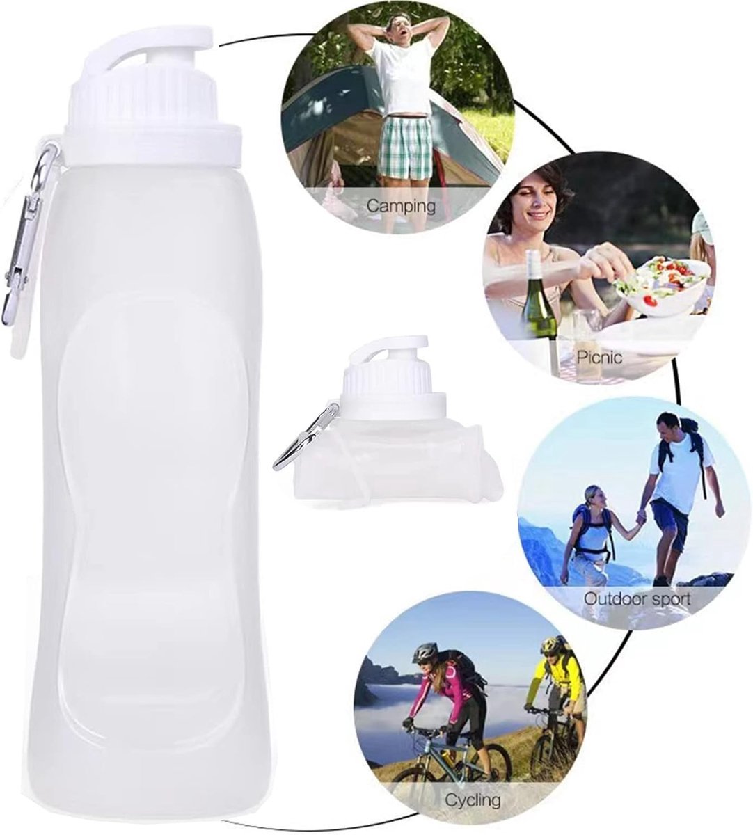 2 Stuks - 500 Ml - Drinkfles - Met Karabijnhaak - Waterzak - Duurzaam - Siliconen - Opvouwbaar - Bpa Vrij - Geschikt Voor Sportschool, Yoga, Hardlopen, Sporten, Fietsen - Blauw, Transparant — cadeau in Sport & Outdoor - foto 7