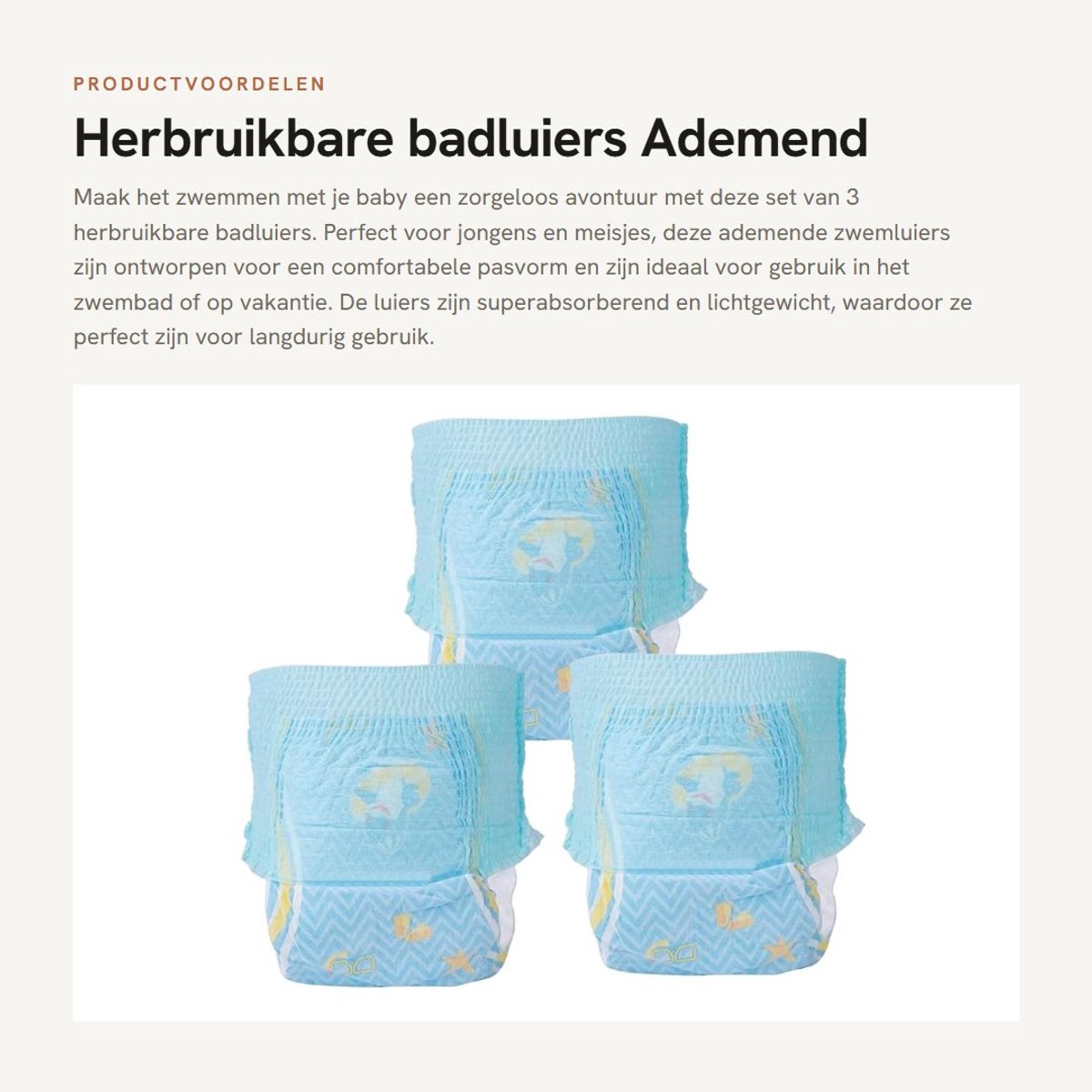 Dailygoods- Badluiers 3 Stuks - Herbruikbaar - Ademend - Verstelbaar - Lichtgewicht - Superabsorberend - Geschikt voor 6-16 kg - Zwemluiers