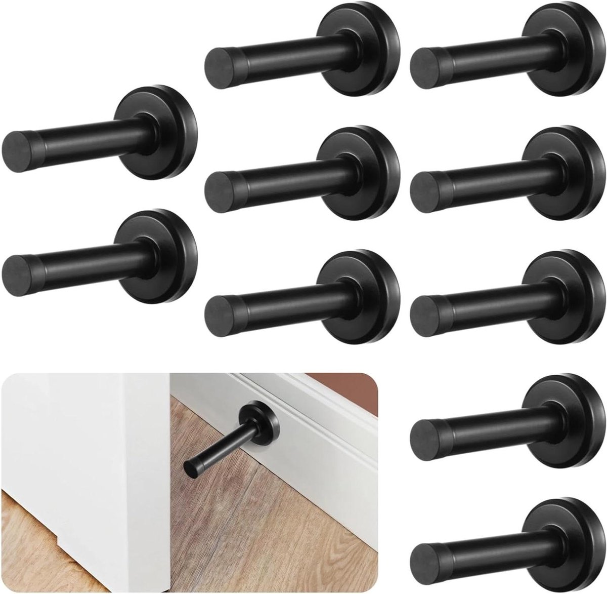 Deurstoppers RVS - Deurbeveiliging - Muren Beschermen - Rubberen Buffer - 10 Stuks - Zwart